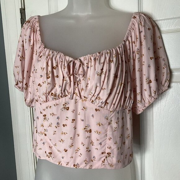 Billabong Womans My Sunshine Crop Top Shirt Soft Pink Large L Romantic Floral - Picture 7 of 13